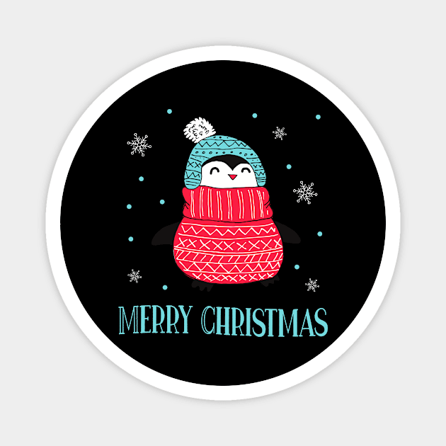 Merry Christmas Happy Penguin In The Snow Magnet by Foxxy Merch